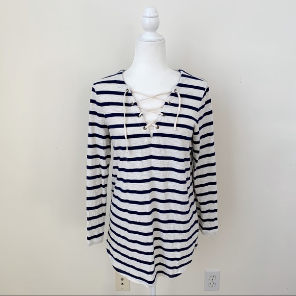 Old Navy Tall Blue & White Striped Lace Up Tunic - Picture 1 of 7